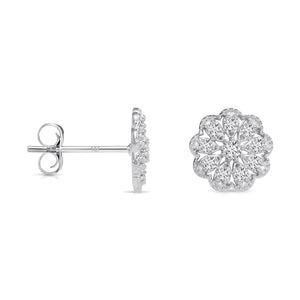 Stunning 14K Gold Lab Diamond Flower Halo Stud Earrings - 0.18Ctw with Secure Pushbacks.