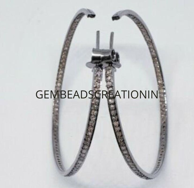 Elegant Pave Diamond Hoop Earrings: Handmade Sterling Silver Statement Jewelry for Special Occasions