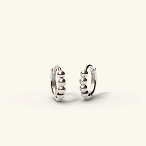 Dainty 14K Gold Beaded Huggie Hoop Earrings - Elegant Solid Gold Pair.