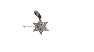 Sterling Silver Star Pendant, Pave Diamond Charm, Handmade Jewelry (28X16 MM)