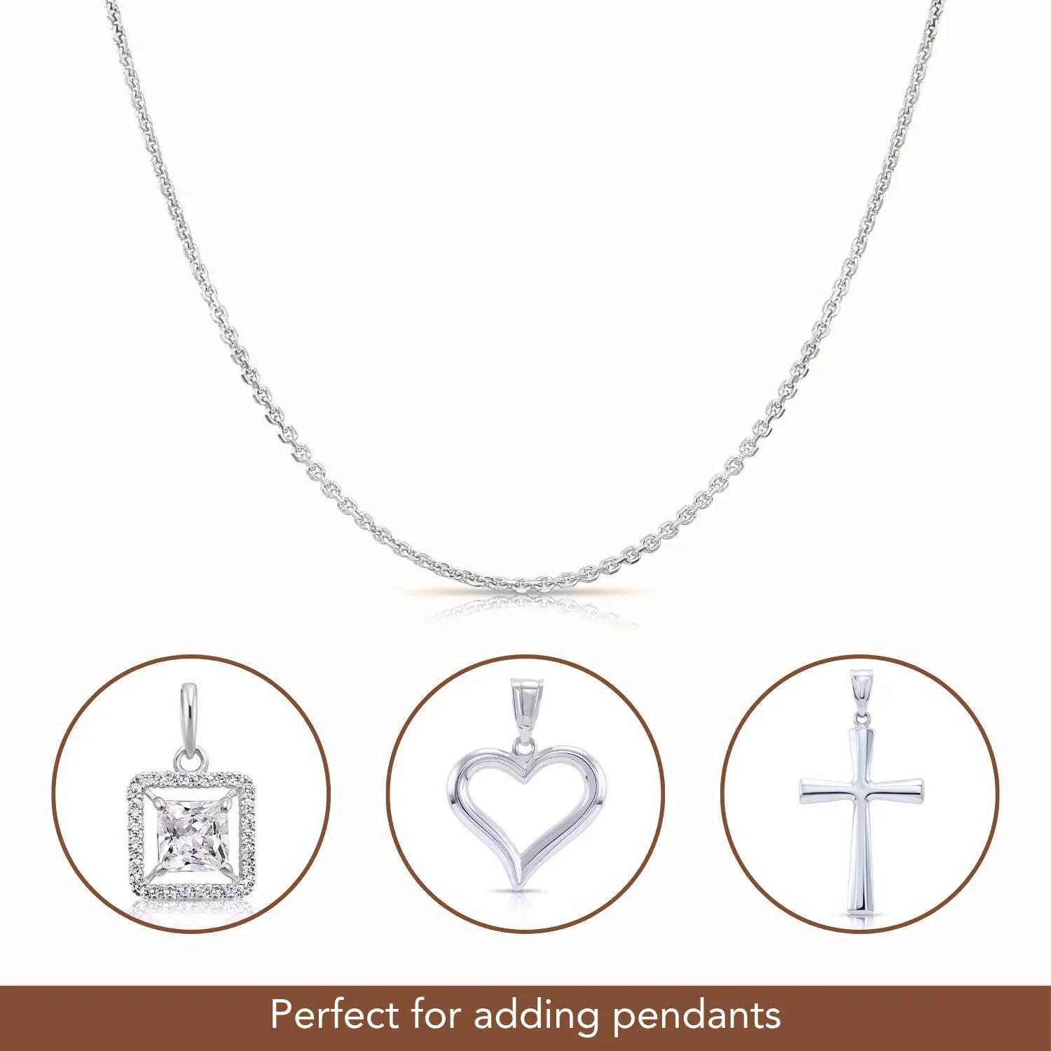 Elegant 14K White Gold Diamond Cut Cable Chain Necklace - Italian Craftsmanship, 1.5mm Thickness.