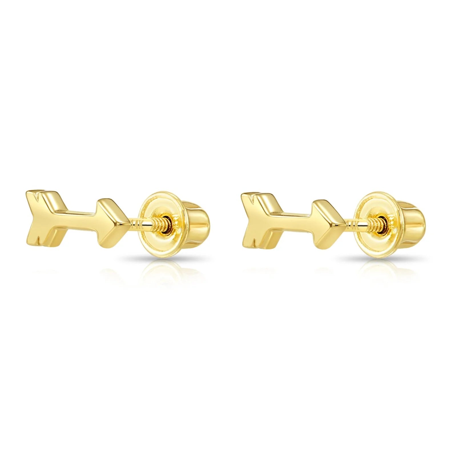 14K Solid Yellow Gold Tiny Arrow Studs, with Screw on Screwbacks