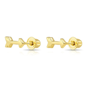 14K Solid Yellow Gold Tiny Arrow Studs, with Screw on Screwbacks