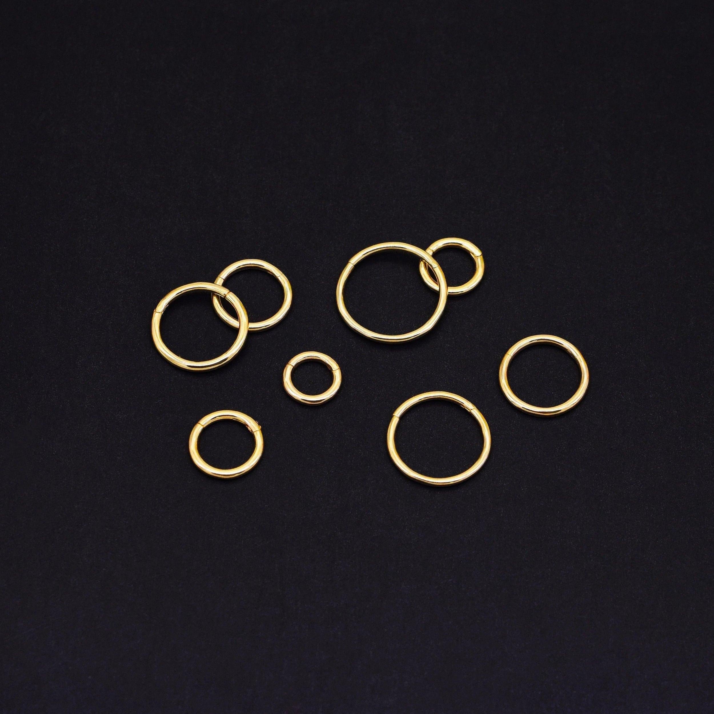 Elegant 14K Solid Gold Hinged Huggie Hoop Earrings & Nose Ring for Cartilage, Tragus, Helix, and Conch Piercings - Available in 16G & 18G.
