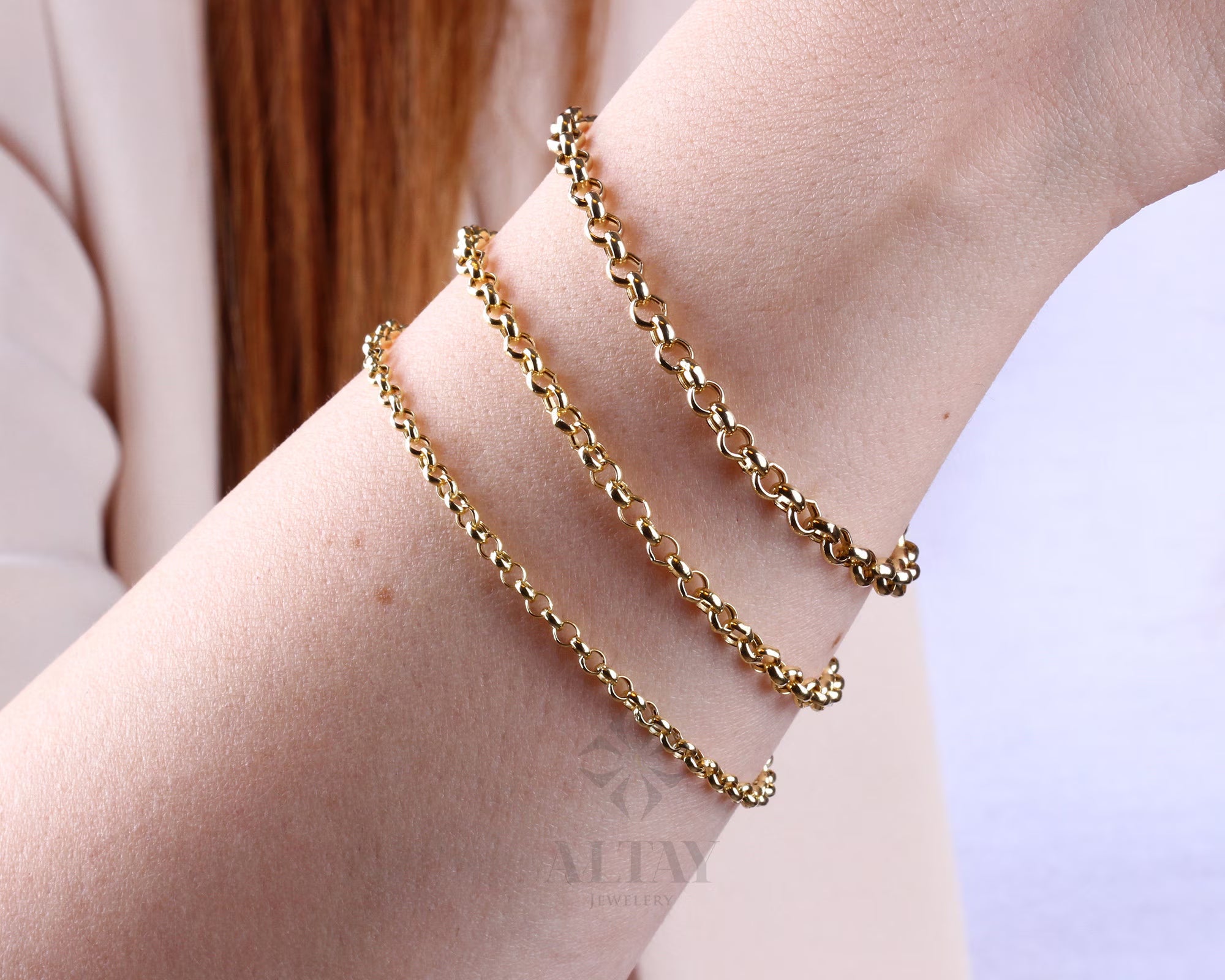14K Gold Rolo Chain Bracelet, 3Mm 4Mm 5Mm Gold Link Belcher Chain Bracelet, Link Charm Bracelet, Minimal Delicate round Bracelet, Woman, Men