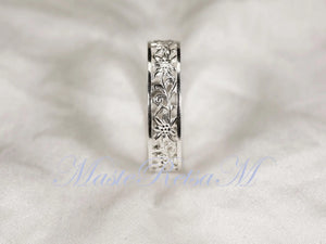 ZP160- Handmade Sterling Silver Openwork Pattern Floral Ring: 18K Gold Vermeil Vintage Band