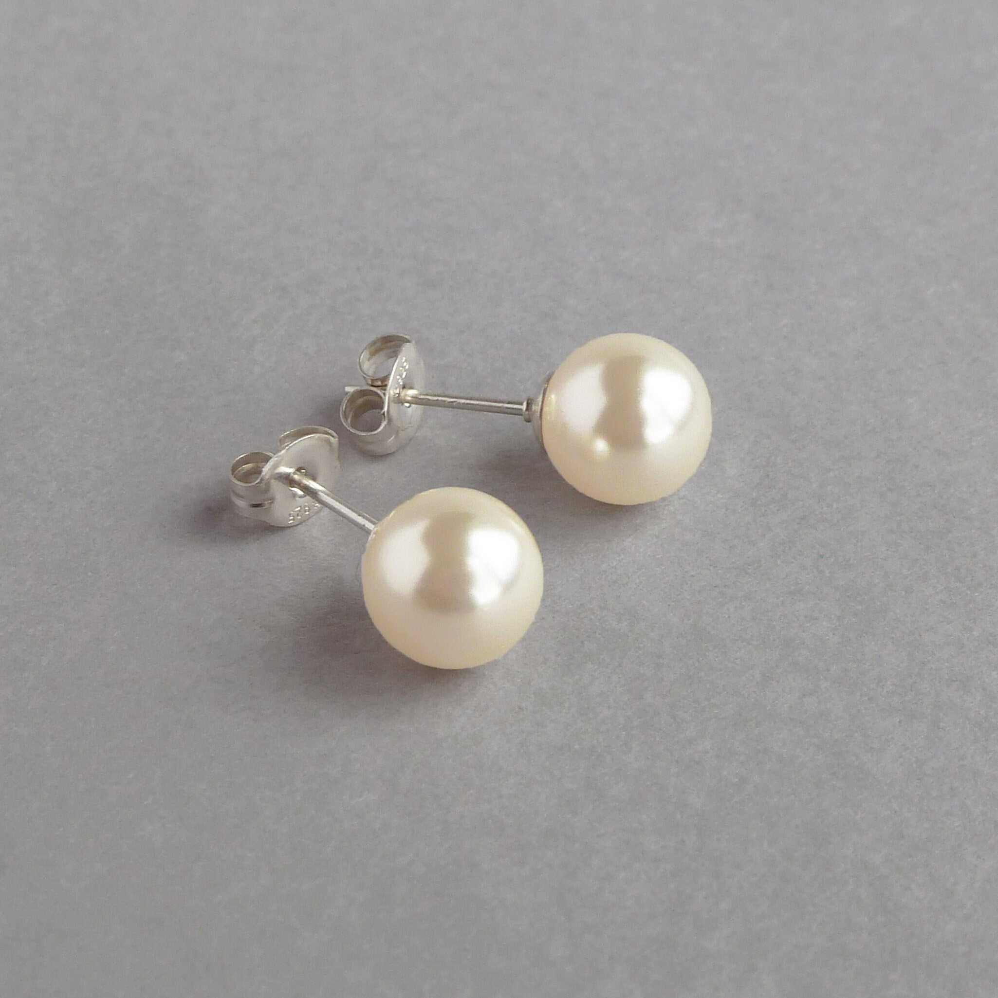 8Mm Cream Pearl Stud Earrings - round Cream Swarovski Pearl Ball Studs - Ivory Wedding Jewellery for Brides/Bridesmaids - Gifts for Her