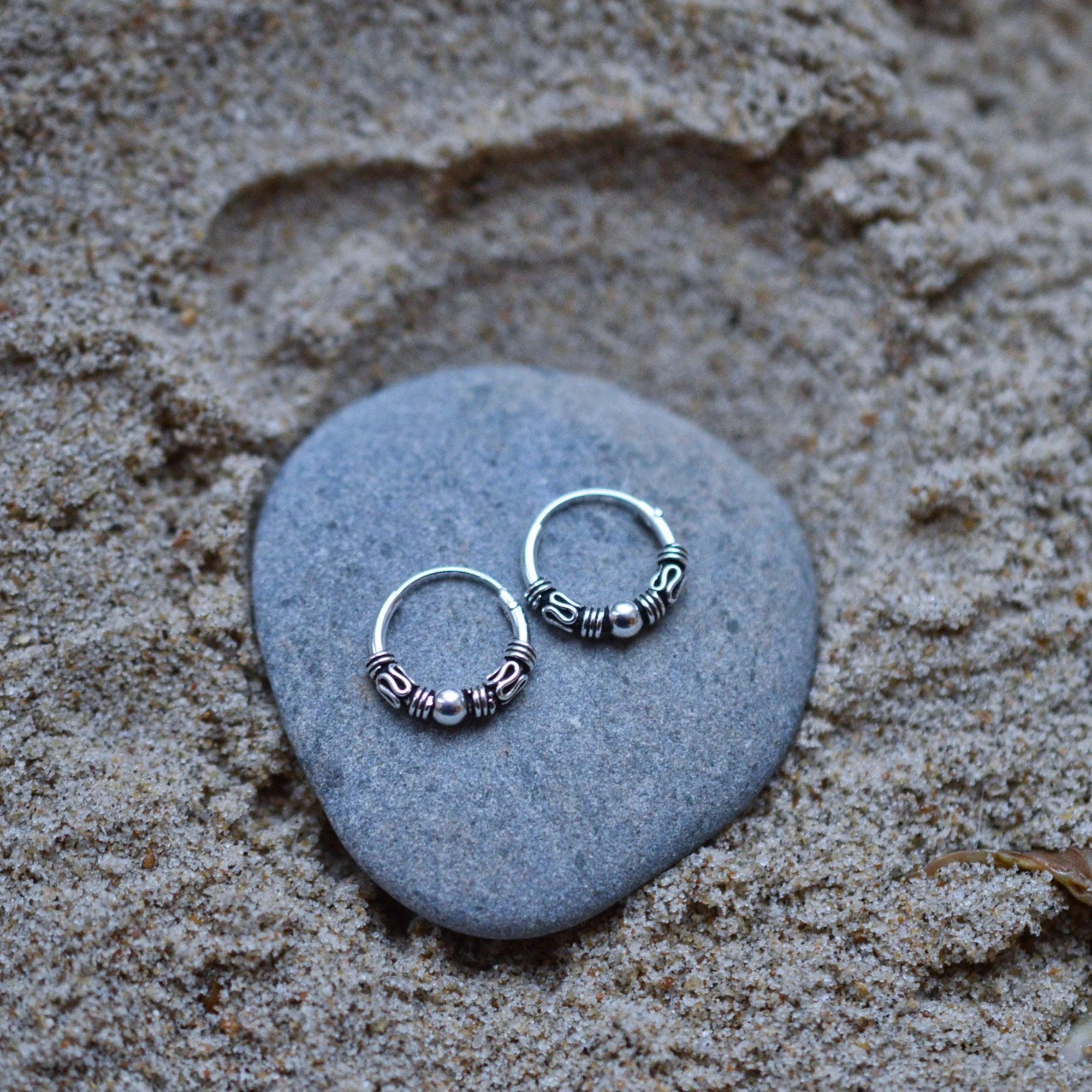 Elegant 925 Sterling Silver Bali Ball Hoop Sleeper Earrings - Available in Multiple Sizes (10-20 MM).