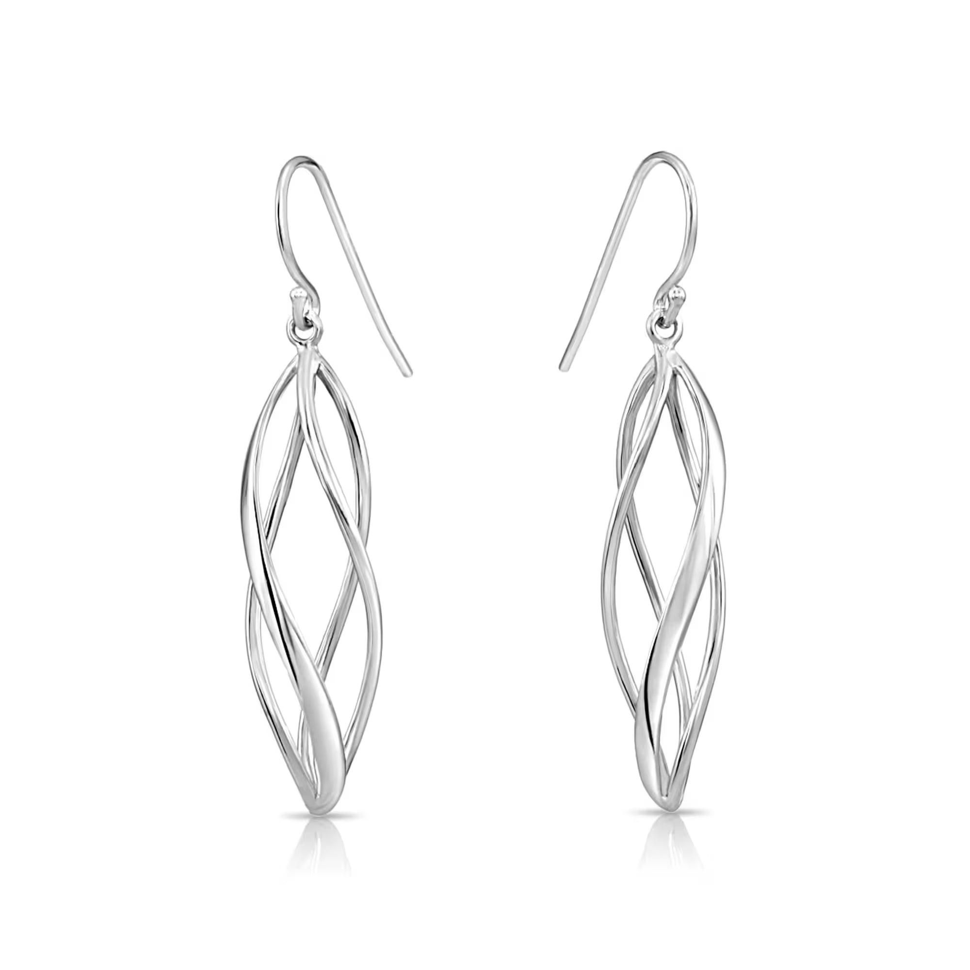 Elegant 925 Sterling Silver Spiral Twist Drop Dangle Earrings.