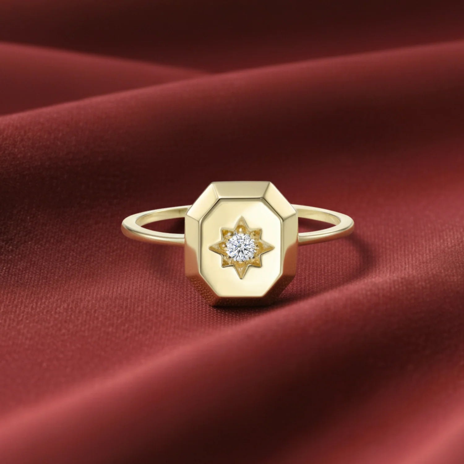 14K Yellow Gold Lab Diamond Signet Ring, 0.07Ctw