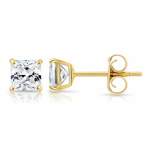 Bundle SET of 3! 14K Solid Gold Earrings, Square CZ Studs Sizes 3Mm, 4Mm, 5Mm, with Pushbacks