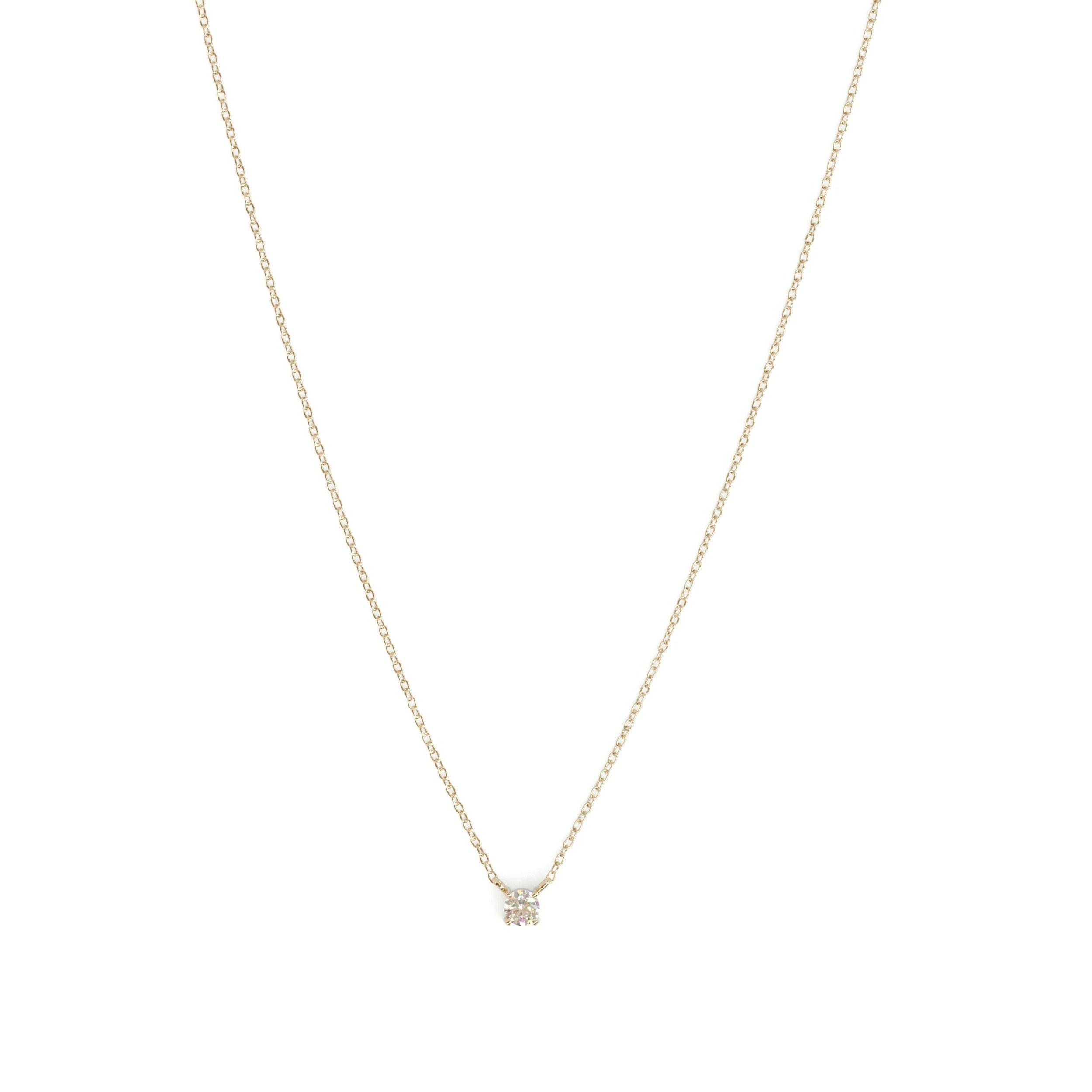 Dainty 14K Solid Gold Diamond Solitaire Necklace - Elegant Minimalist Floating Pendant Jewelry.