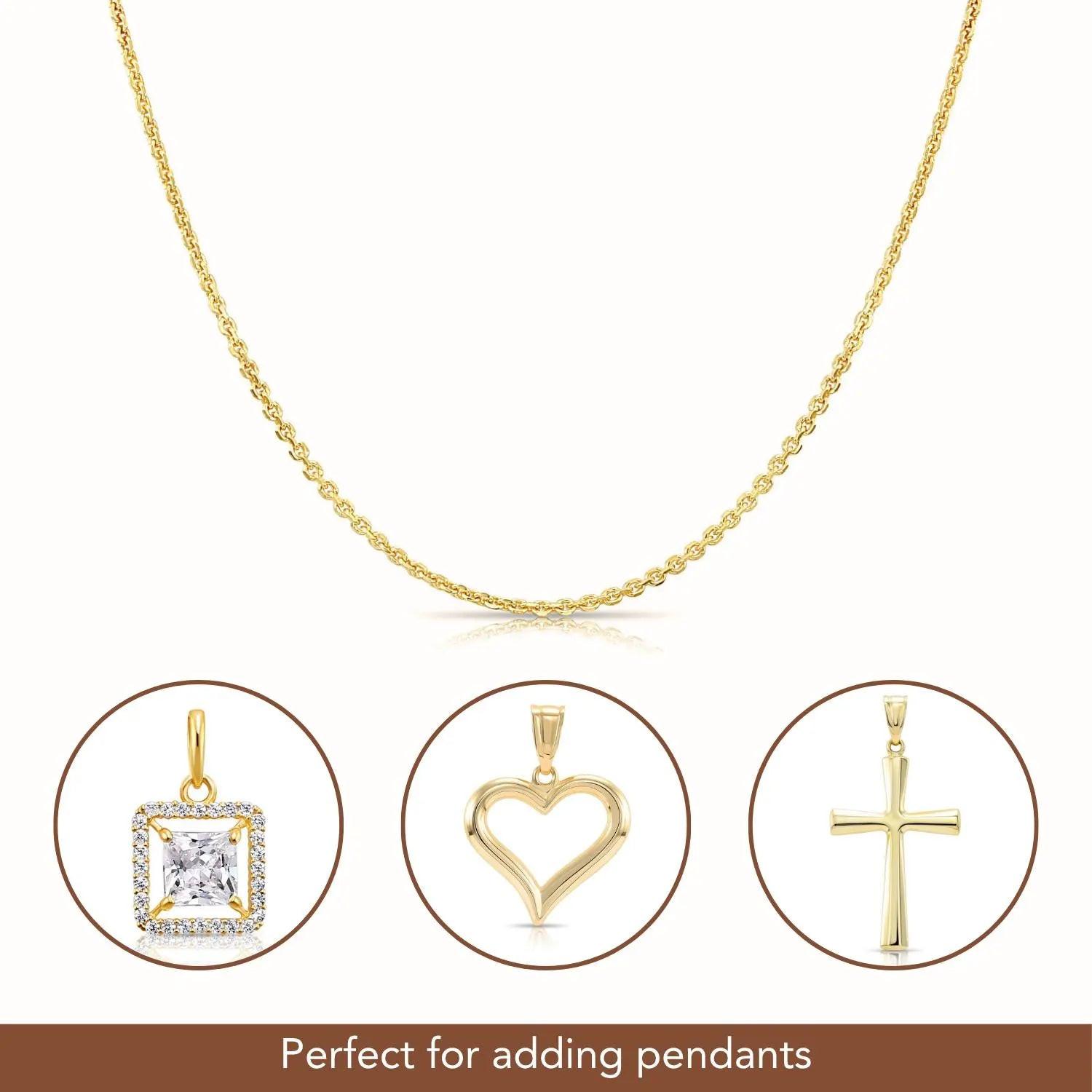 Elegant 14K Solid Yellow Gold Diamond-Cut Dainty Cable Chain Necklace - Handmade in Italy, 0.9mm-1.5mm.