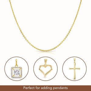 Elegant 14K Solid Yellow Gold Diamond-Cut Dainty Cable Chain Necklace - Handmade in Italy, 0.9mm-1.5mm.