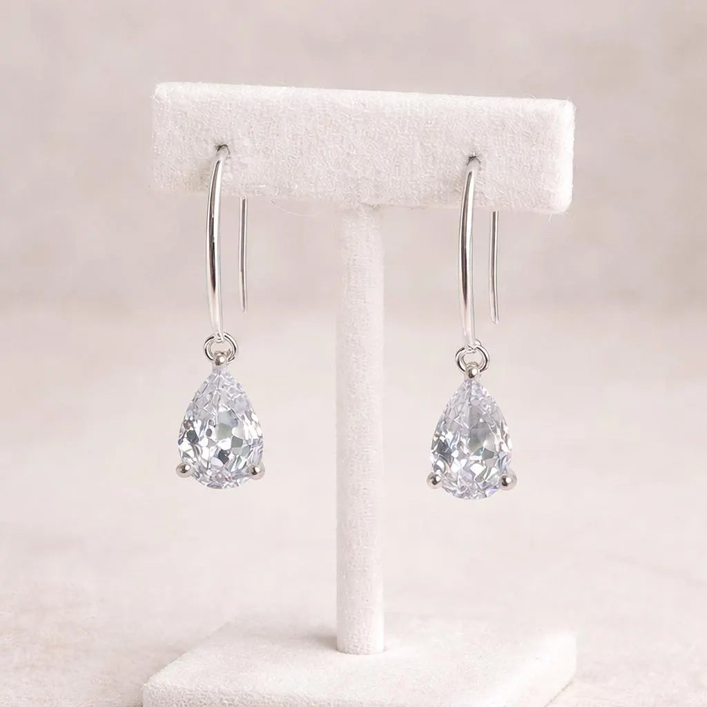 Teardrop Crystal Earrings: Sterling Silver Hooks, CZ Diamond Simulation