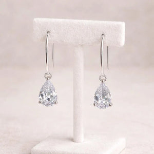 Teardrop Crystal Earrings: Sterling Silver Hooks, CZ Diamond Simulation