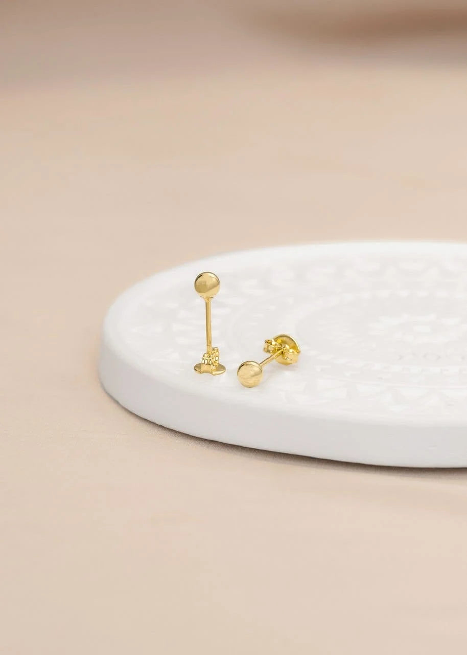Handmade 18K Gold Plated Ball Stud Earrings, Hypoallergenic 4Mm