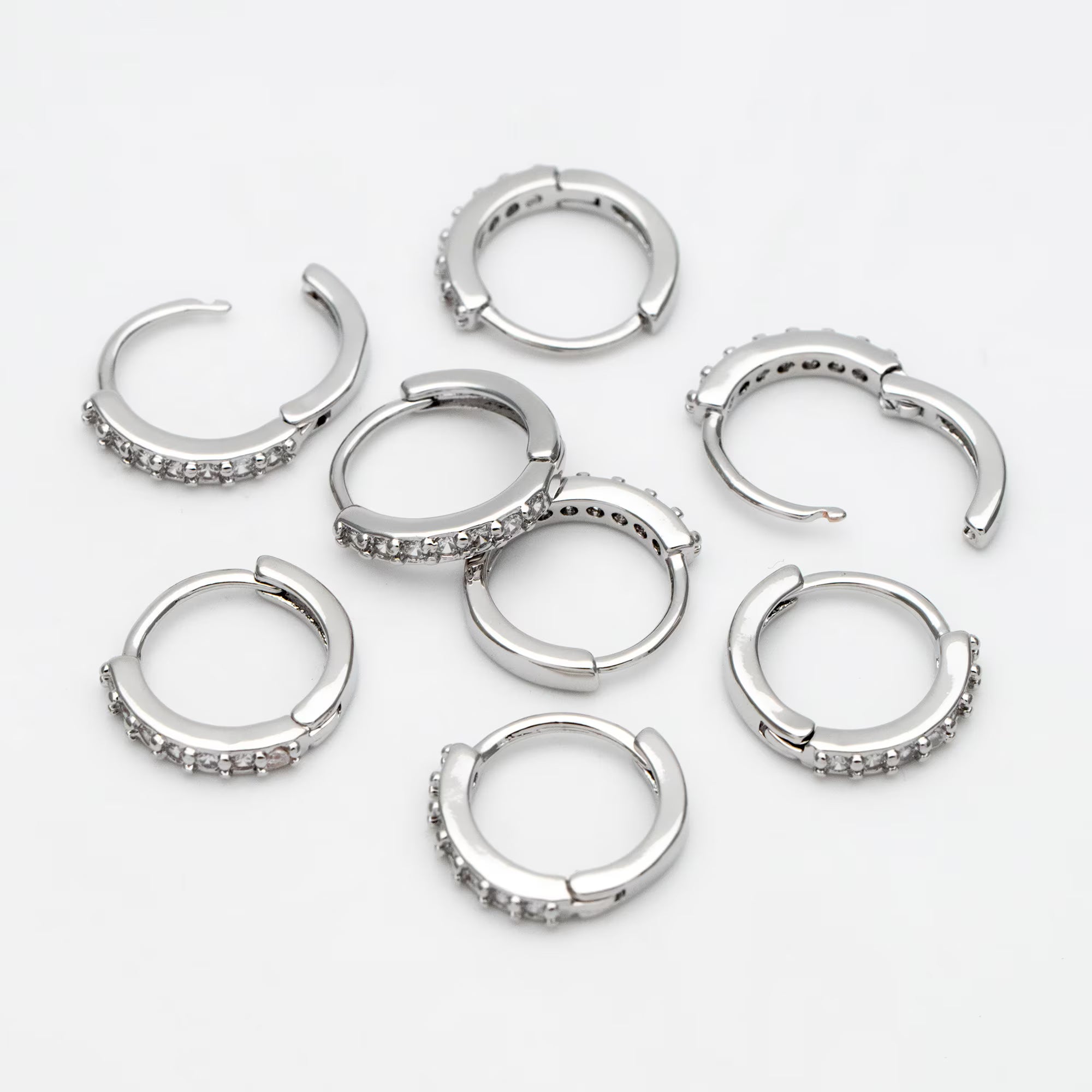 4Pcs CZ Pave Hoop Earrings, Gold/ Rodium Plated Huggies, Outer Diameter 9/ 10/ 12 /14Mm, Dainty Minimalist Earring (GB-2594)