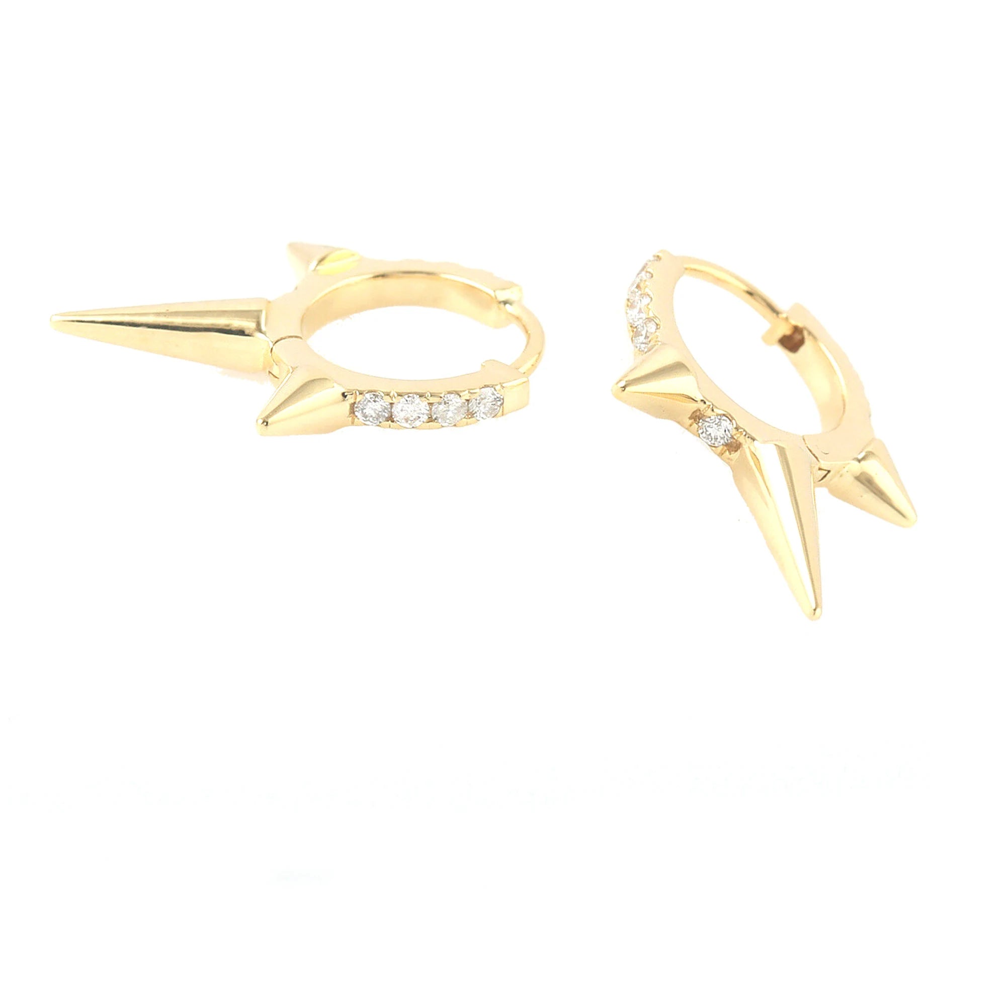 14K Solid Gold Pave Diamond Spike Huggie Earrings