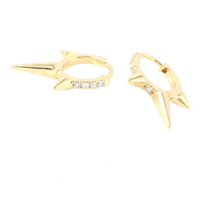 14K Solid Gold Pave Diamond Spike Huggie Earrings