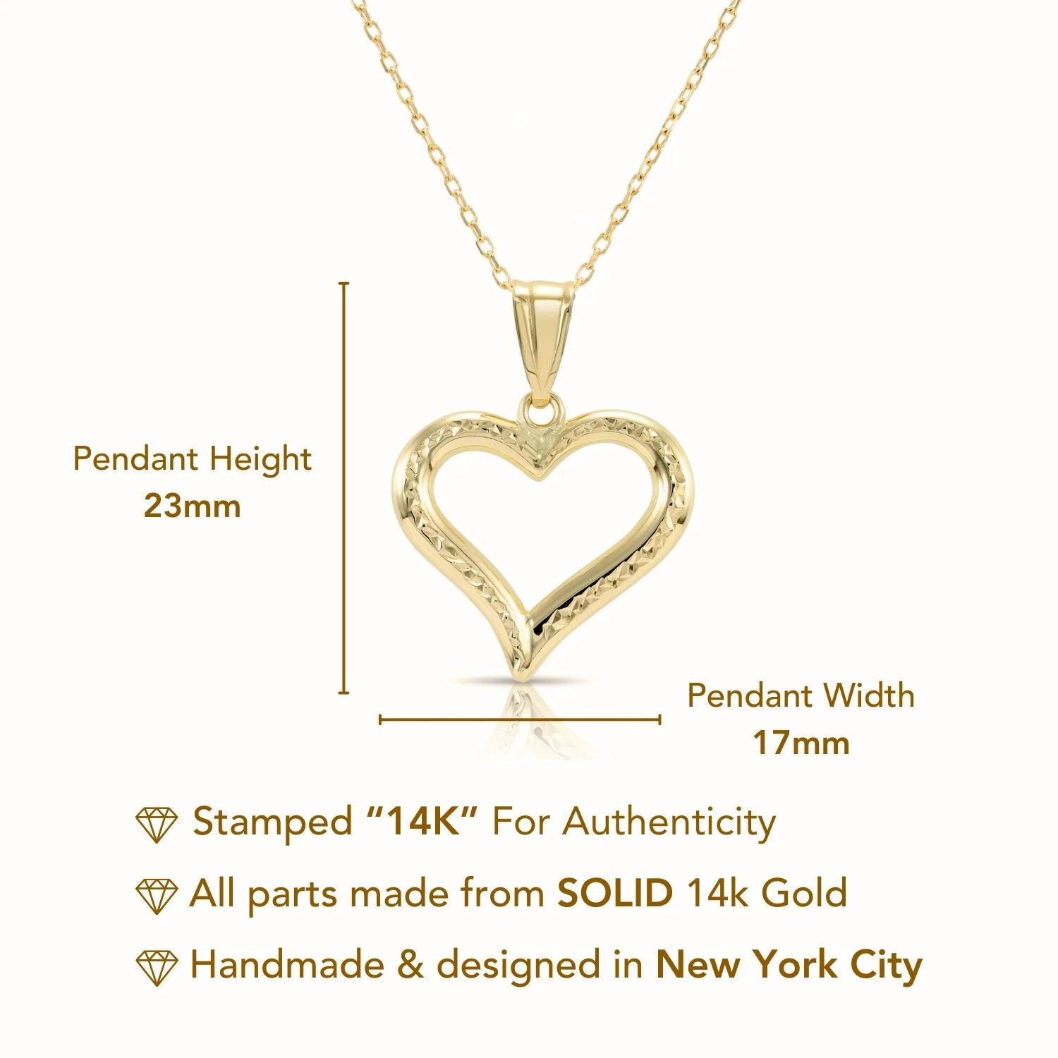 Stunning 14K Yellow Gold Diamond-Cut Heart Pendant Necklace with 18" Cable Chain.