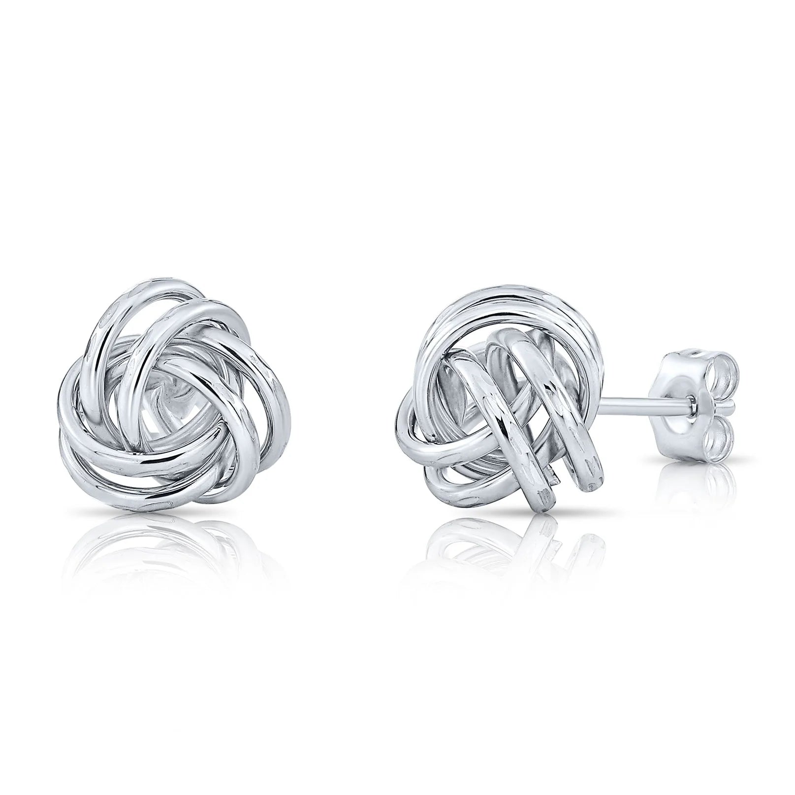 14K Gold Love Knot Stud Earrings with Hand Engraved Diamond Cuts, 9Mm, Pushback Studs