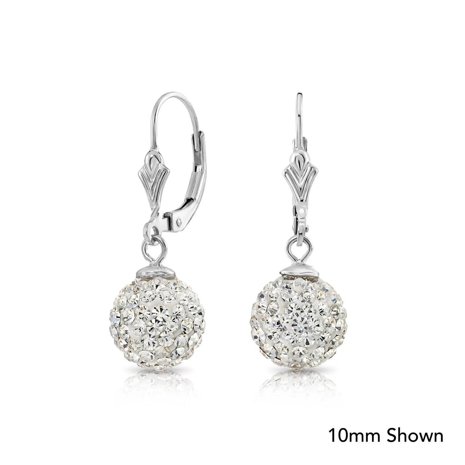 Elegant 925 Sterling Silver Crystal Ball Dangle Earrings with French Back - Perfect Gift for Her.