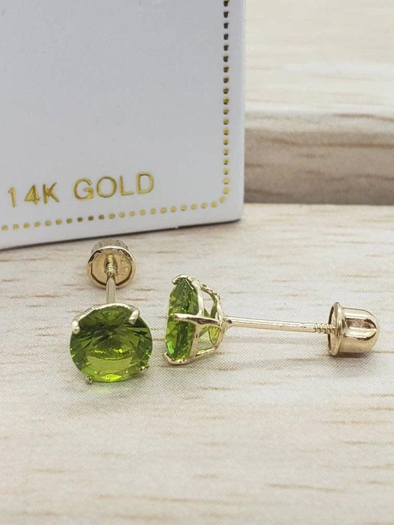 Stunning 14K Solid Gold Peridot Earrings - Elegant August Birthstone Screw Back Studs.