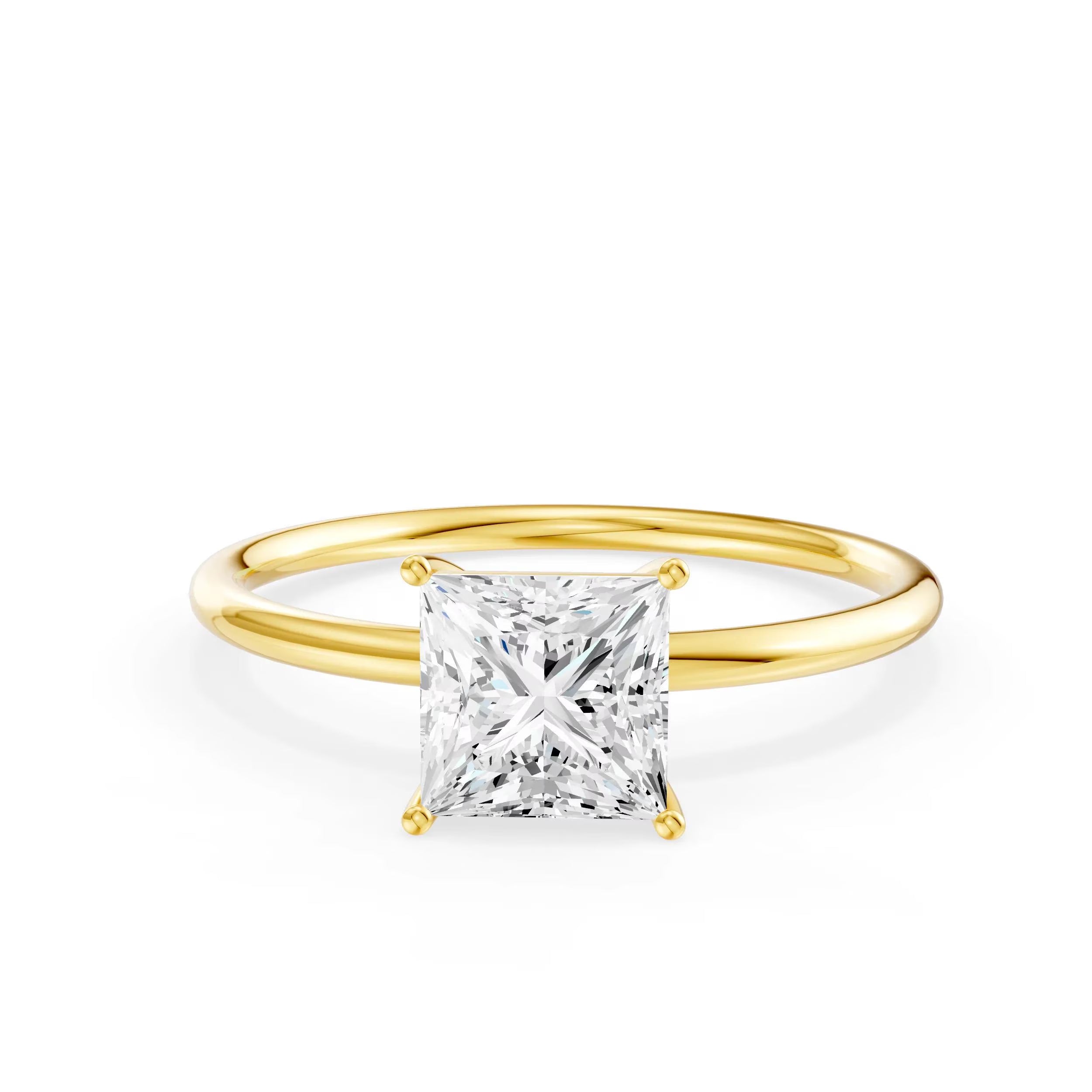 Stunning 10K Yellow Gold Princess Cut Diamond Solitaire Engagement Ring - The Perfect April Birthstone Gift for Her