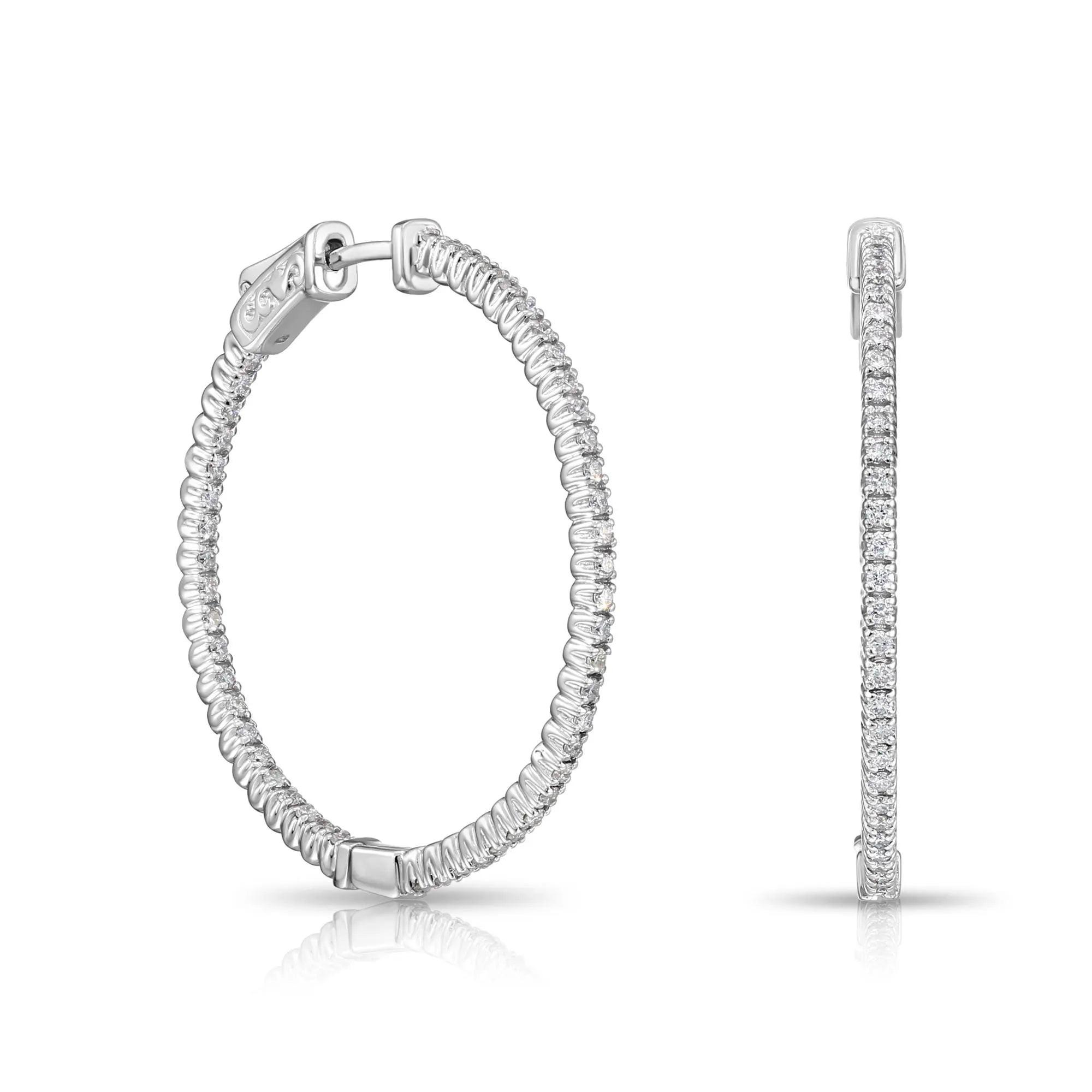 Stunning 14K White Gold Diamond Hoop Earrings - 1.55 Carats Total Weight.