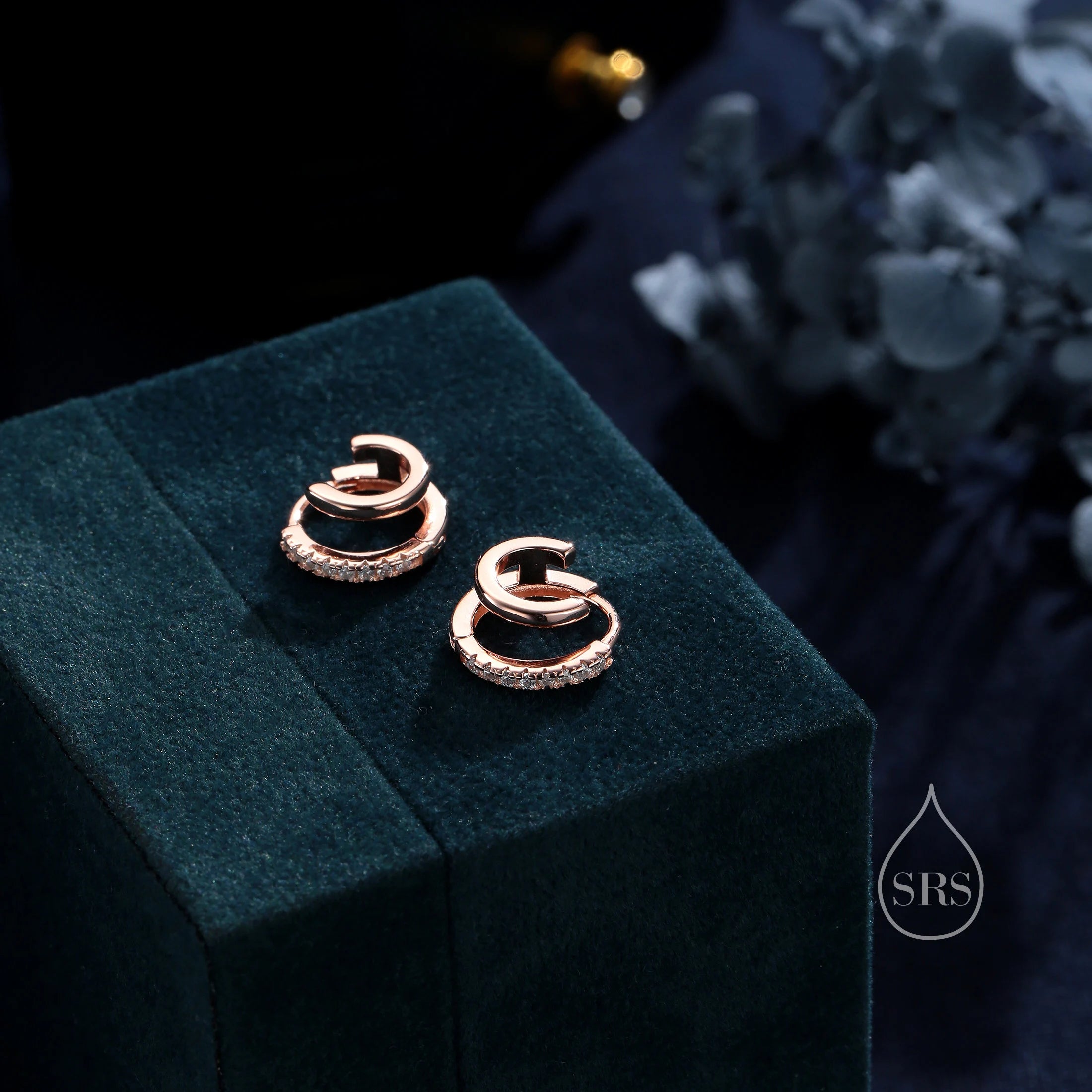 Single Piercing Double Hoop Effect Earrings in Sterling Silver, CZ Pave Hoop Earrings, Silver, Gold, Rose Gold, Dainty and Delicate