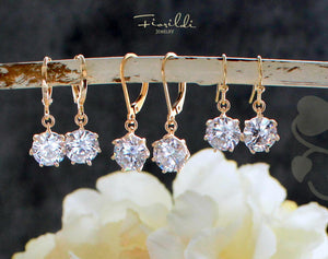 9Mm Cubic Zirconia Dangle Gold Earrings Handmade Classic Elegant Bridal Jewelry
