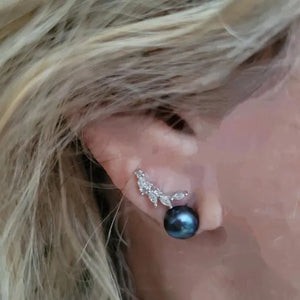 Dainty Olive Leaf Post Studs Ear Climber 14K Gold Plated 925 Silver Leaf Studs Cramler Branches Crystal Climber Earrings