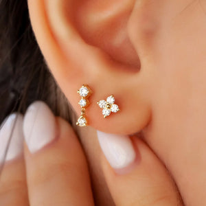Diamond Dangling Earrings / 14K Gold and Diamond Dangling Earrings / Dainty Diamond Earrings / Birthday Gift / Diamond Gift Ideas