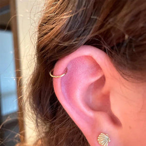 14K Solid Gold Clicker Hoop Earring - 16G Elegant Cartilage Helix Conch Nose Daith Huggie Hoop.