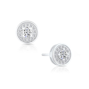 CZ Halo Stud Earrings in Sterling Silver