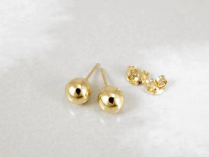 14K Solid Gold Minimalist Round Ball Stud Earrings - 4mm, 7mm, & 8mm Options.