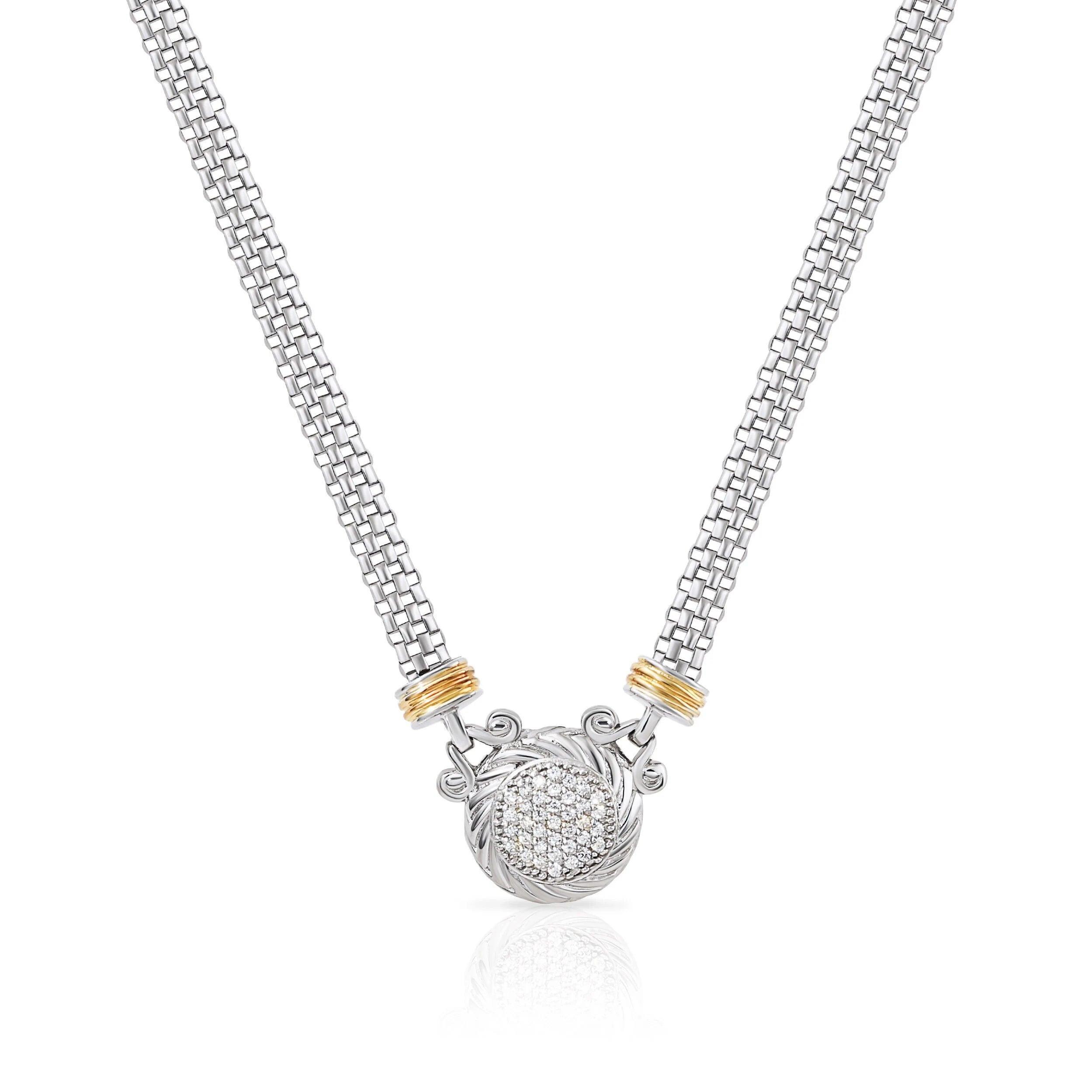Elegant Two-Tone Sterling Silver Italian Handmade Necklace with Secure Lobster Clasp.
