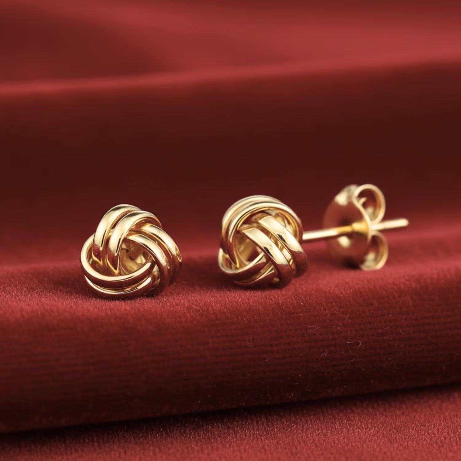 14K Solid Gold Love Knot Stud Earrings - 7mm Polished Design for Love and Unity.