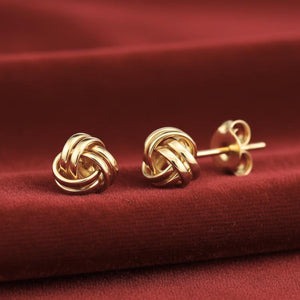 14K Solid Gold Love Knot Stud Earrings - 7mm Polished Design for Love and Unity.