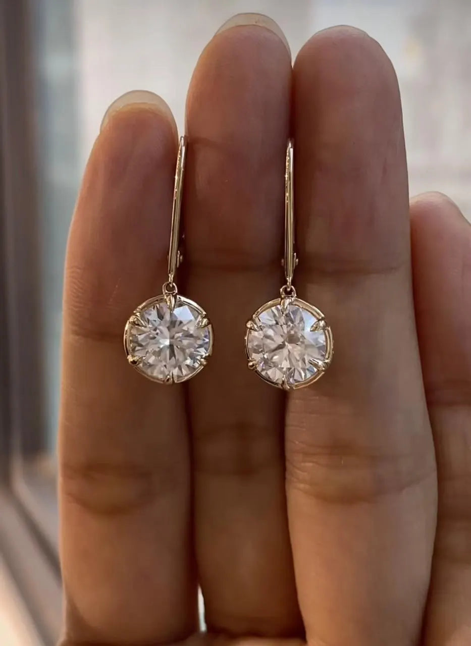 14K Gold Moissanite Drop Earrings | round Brilliant Cut 2 Ct Dangle Jewelry