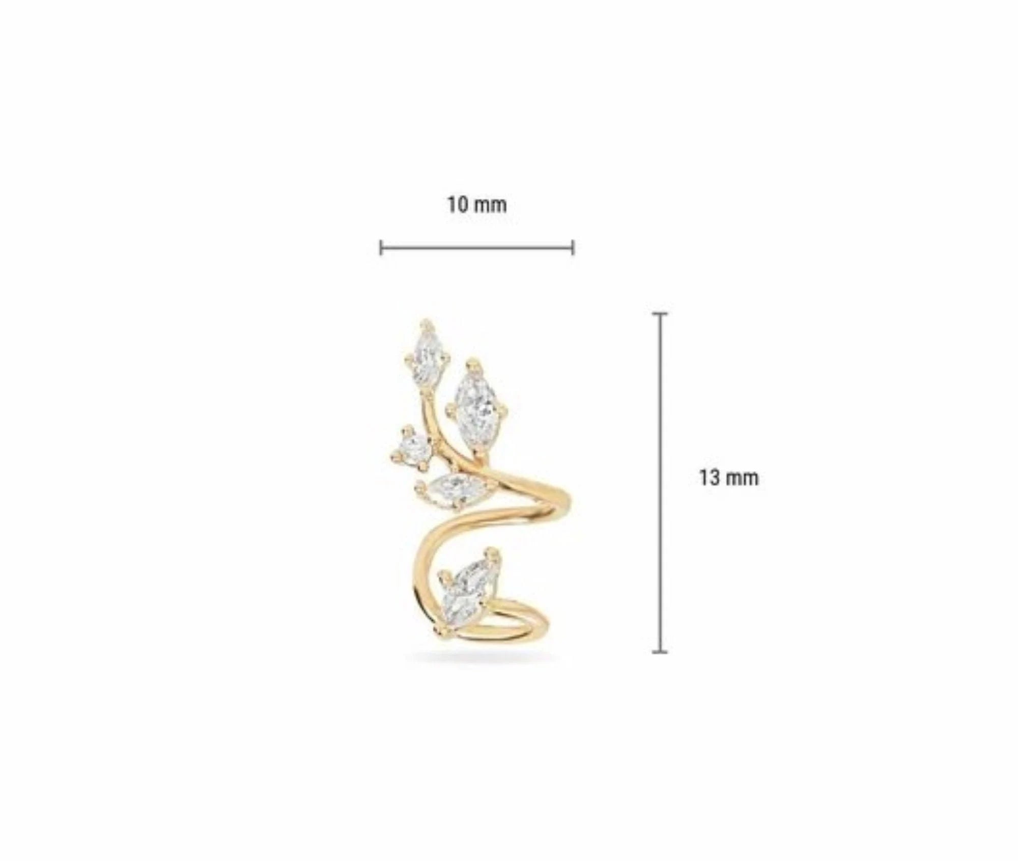 14K Gold Leaf Ear Cuff Diamond & Moissanite, No Piercing