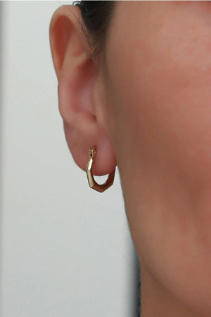 Dainty 14K Solid Gold Hexagon Hoop Earrings - Minimalist Tiny Geometric Jewelry.