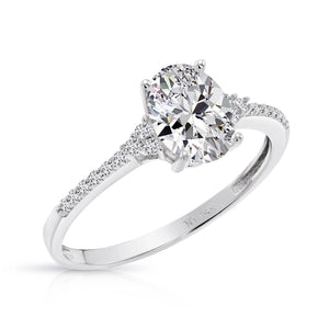 14K White Gold Oval-Shaped Solitaire 1.5 Carat Engagement Ring with Side Stones