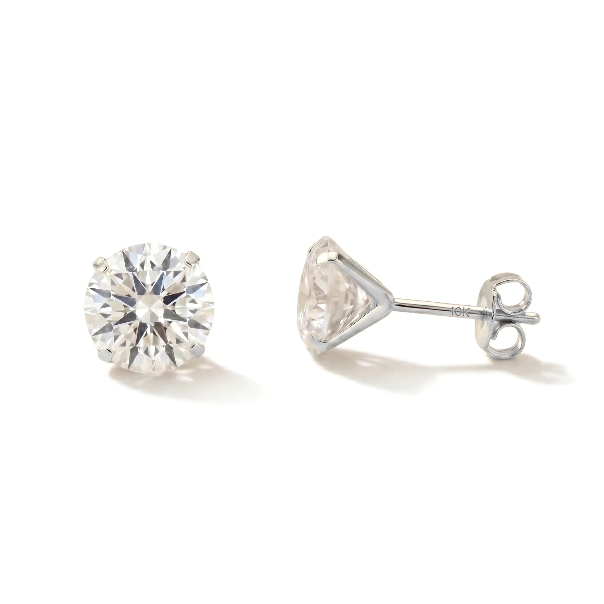 10K White Gold Classic Solitaire Stud Earrings, Pushback