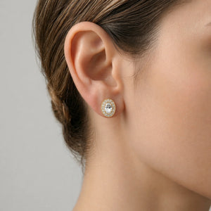 14K Yellow Gold Oval CZ Halo Stud Earrings