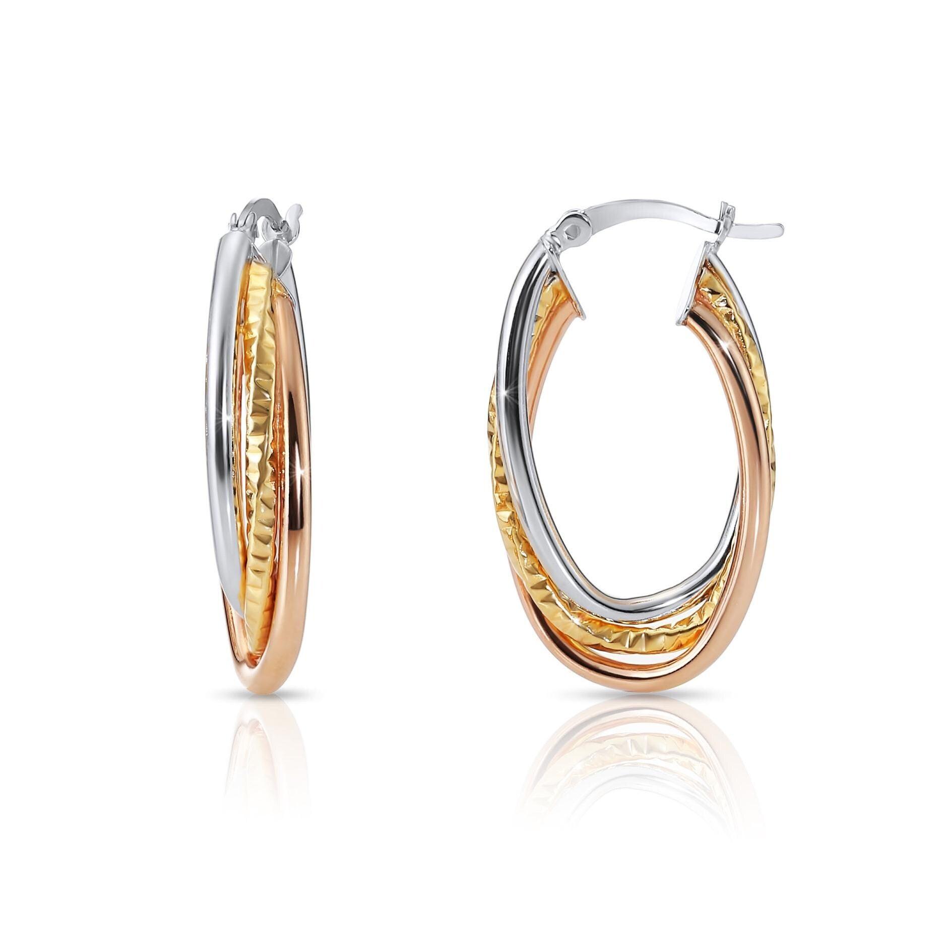 Elegant Tricolor Sterling Silver Spiral Oval Hoop Earrings for Women – Fine Jewelry Delight.