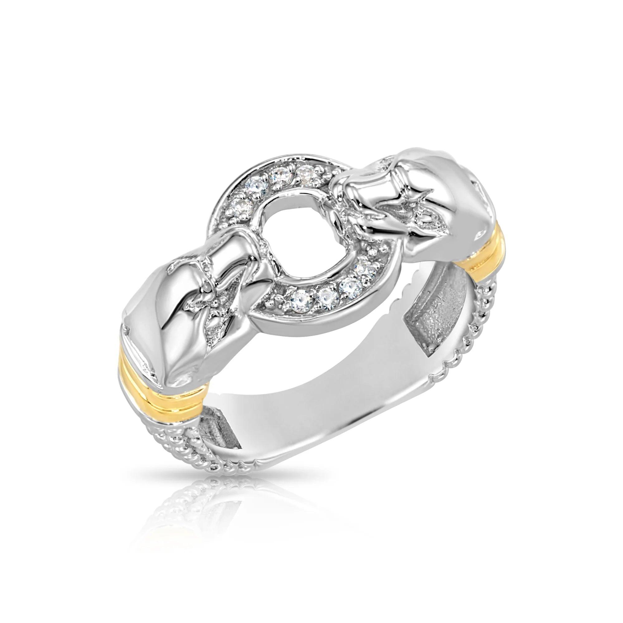 Stunning Two-Tone Sterling Silver Jaguar Ring.