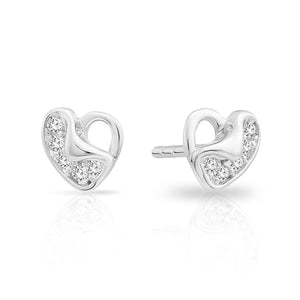 Sparkling CZ Heart Stud Earrings in Sterling Silver - 1789.