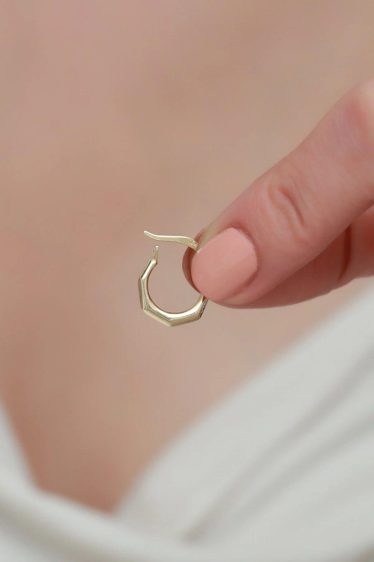 Dainty 14K Solid Gold Hexagon Hoop Earrings - Minimalist Tiny Geometric Jewelry.